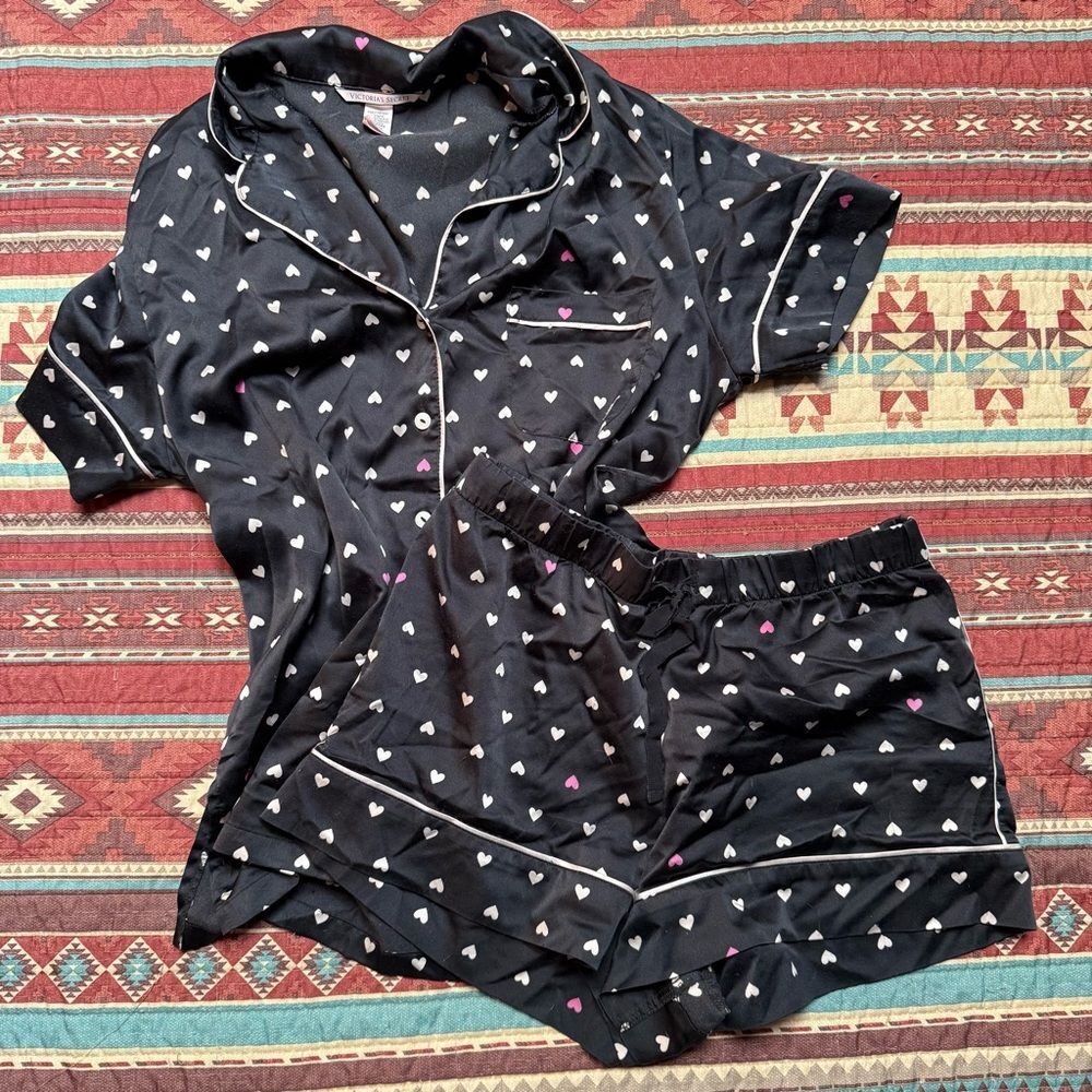 Victoria's Secret Black and Pink Heart Pajama Set small